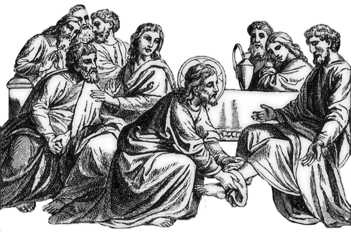 Gravure ancienne — figure du Christ guérisseur entourée d'apôtres